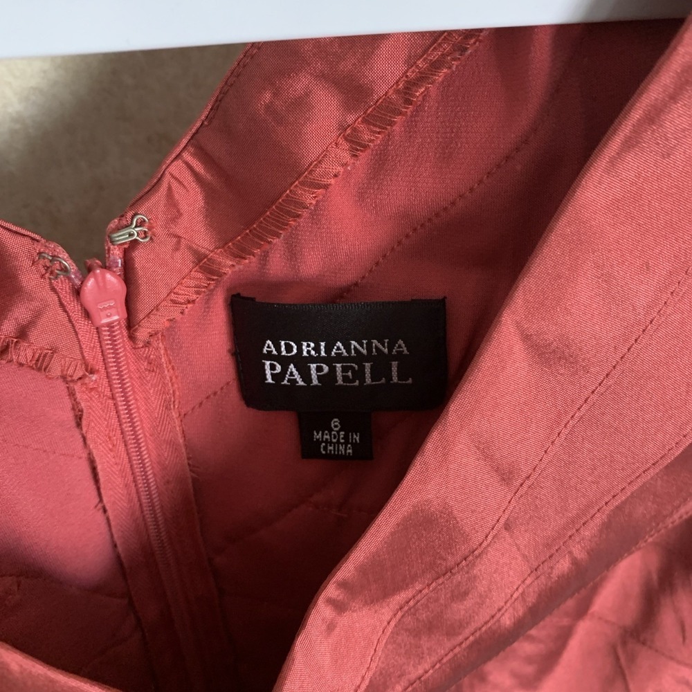 Adrianna Papell Artichoke Tiered Geranium Pink Taffeta Rosette Dress 6 $70 - Picture 5 of 6